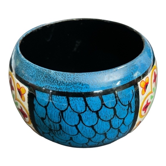 Wooden hand painted bangle. Colors of blue, red, yellow, green, and white. - Picture 3 of 8